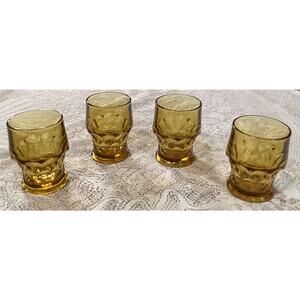 Set of 4 Anchor Hocking Georgian Honeycomb Amber 4" Drinking Glasses Tumblers